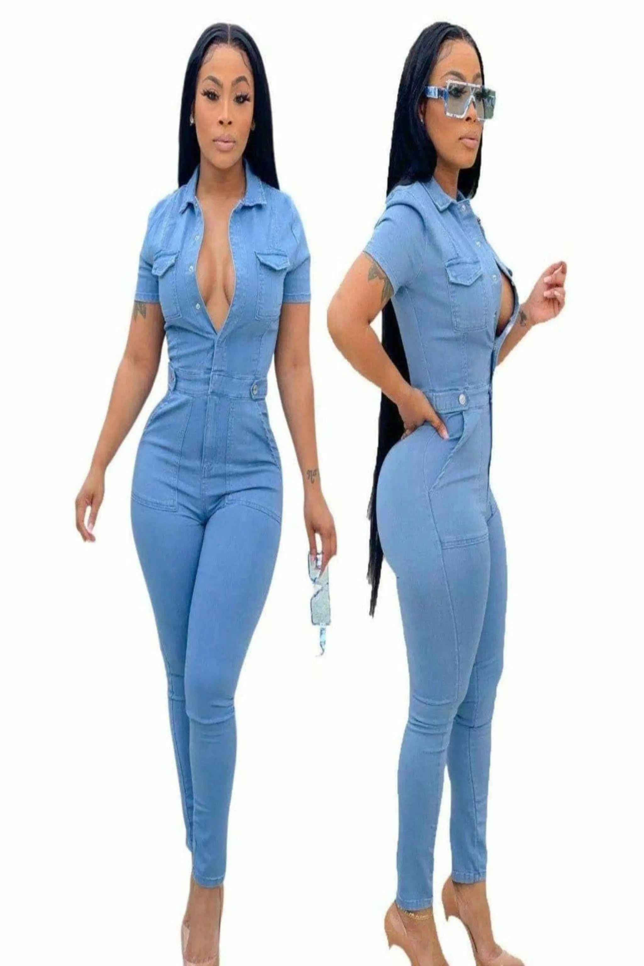 Denim button-down jumpsuit detail - Epicplacess