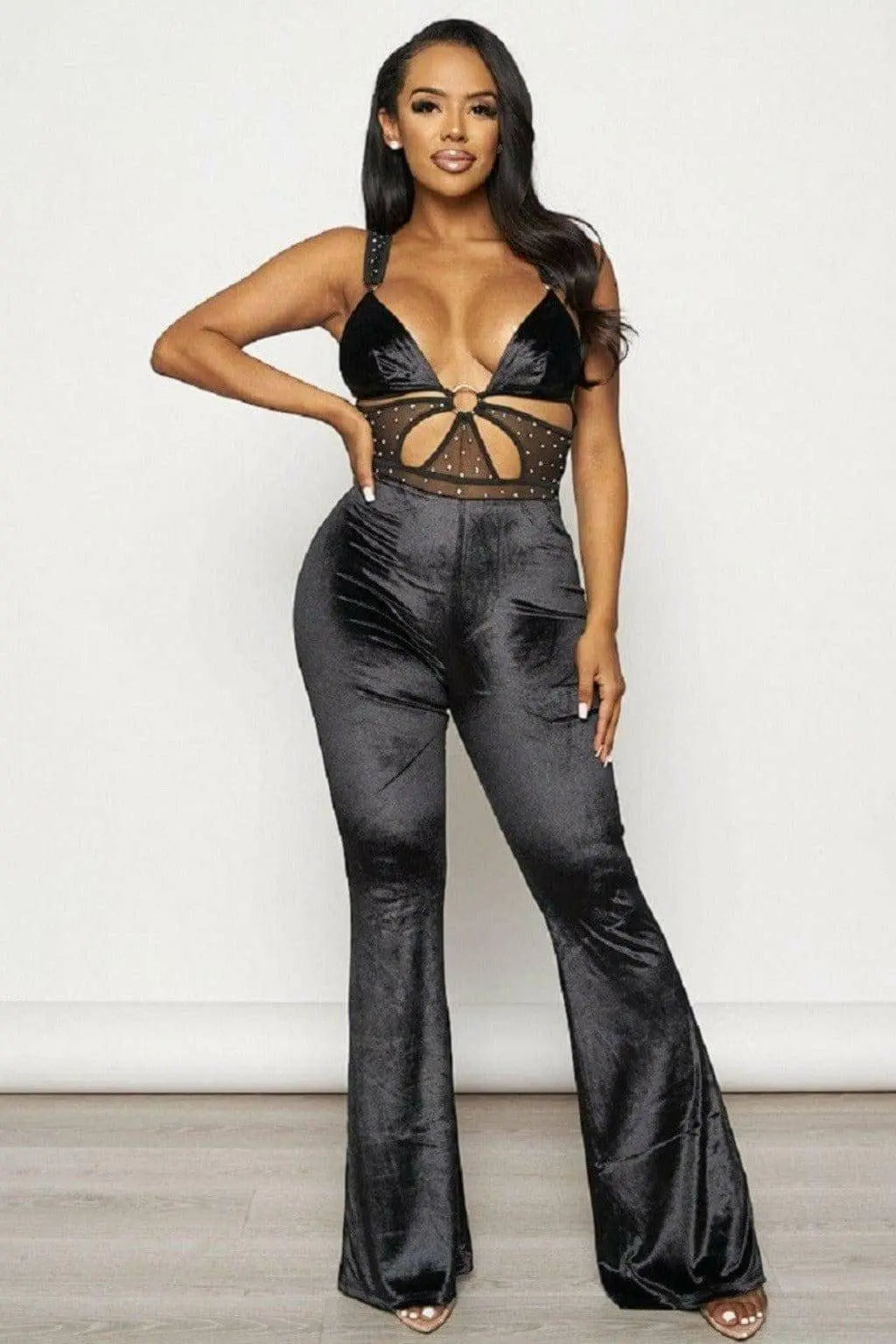 Band Waist Poplin Velvet Jumpsuits - Epicplacess