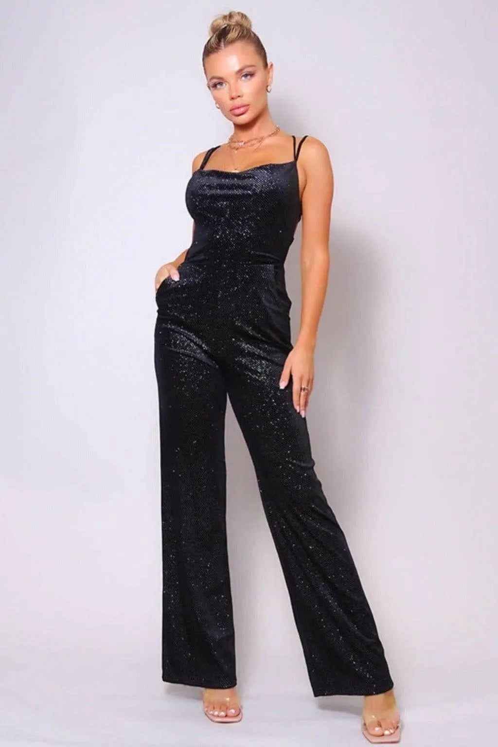 Black glitter velvet jumpsuit - Epicplacess
