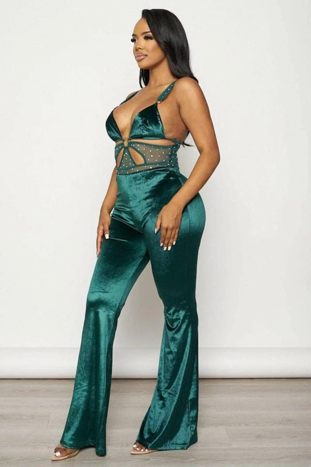 Band Waist Poplin Velvet Jumpsuits - Epicplacess