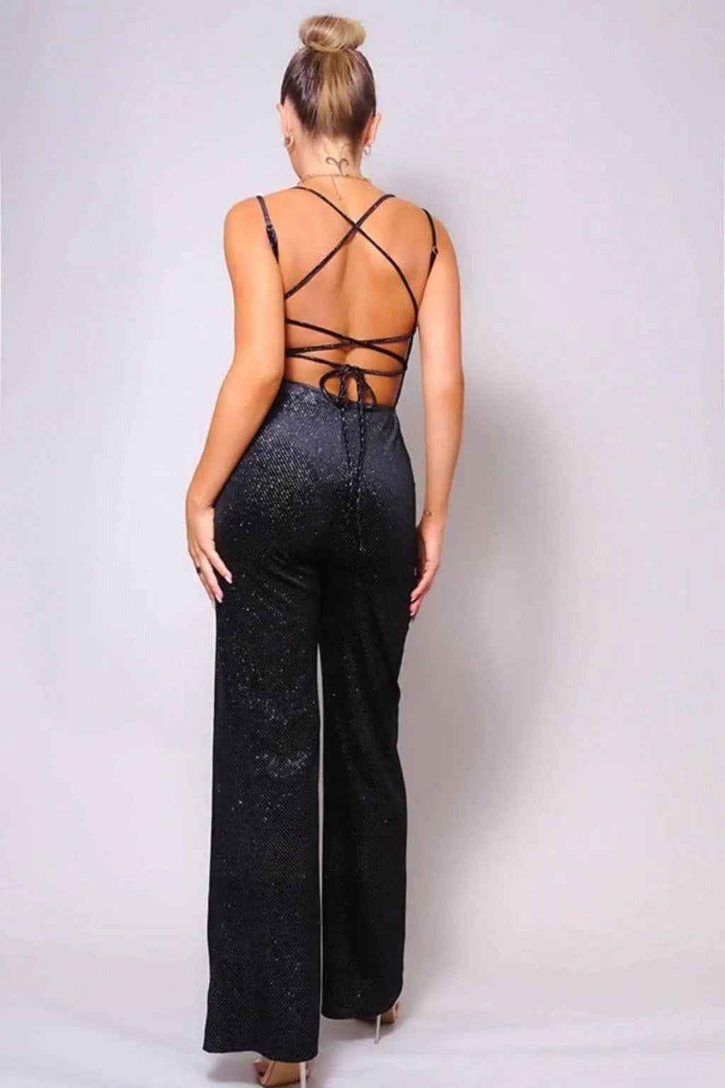 Glitter velvet jumpsuit front view - Epicplacess