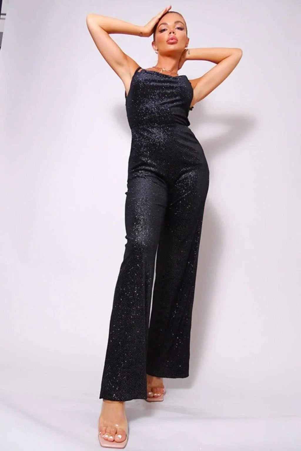 Black glitter jumpsuit side view - Epicplacess