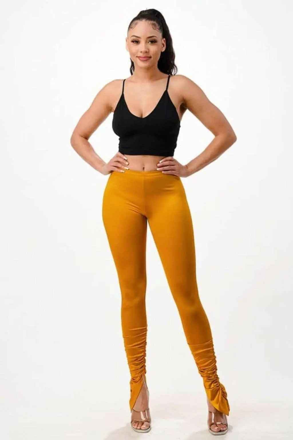 Sateen ruched hem skinny pants - Epicplacess