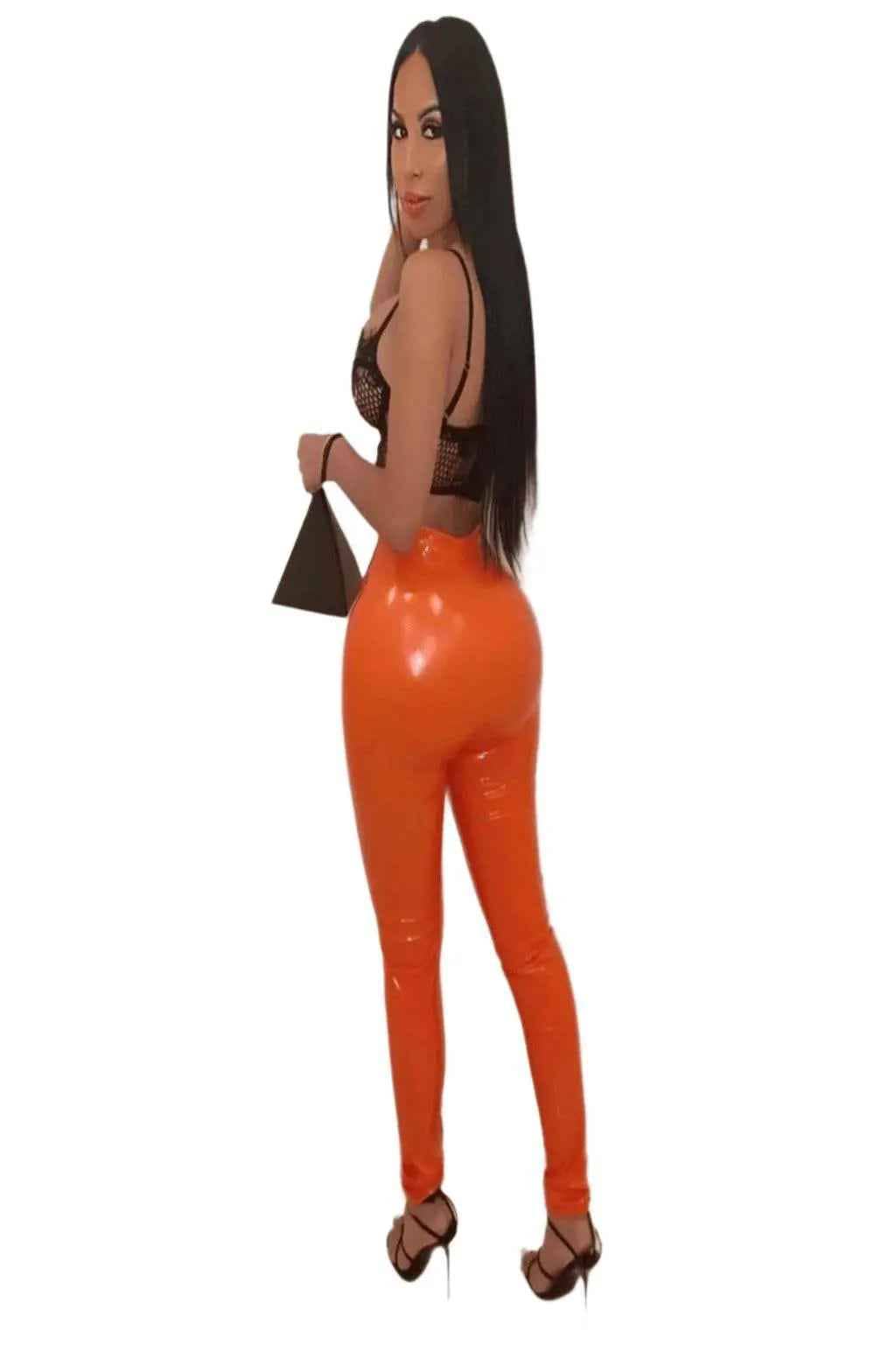 Orange stacked pants front view - Epicplacess