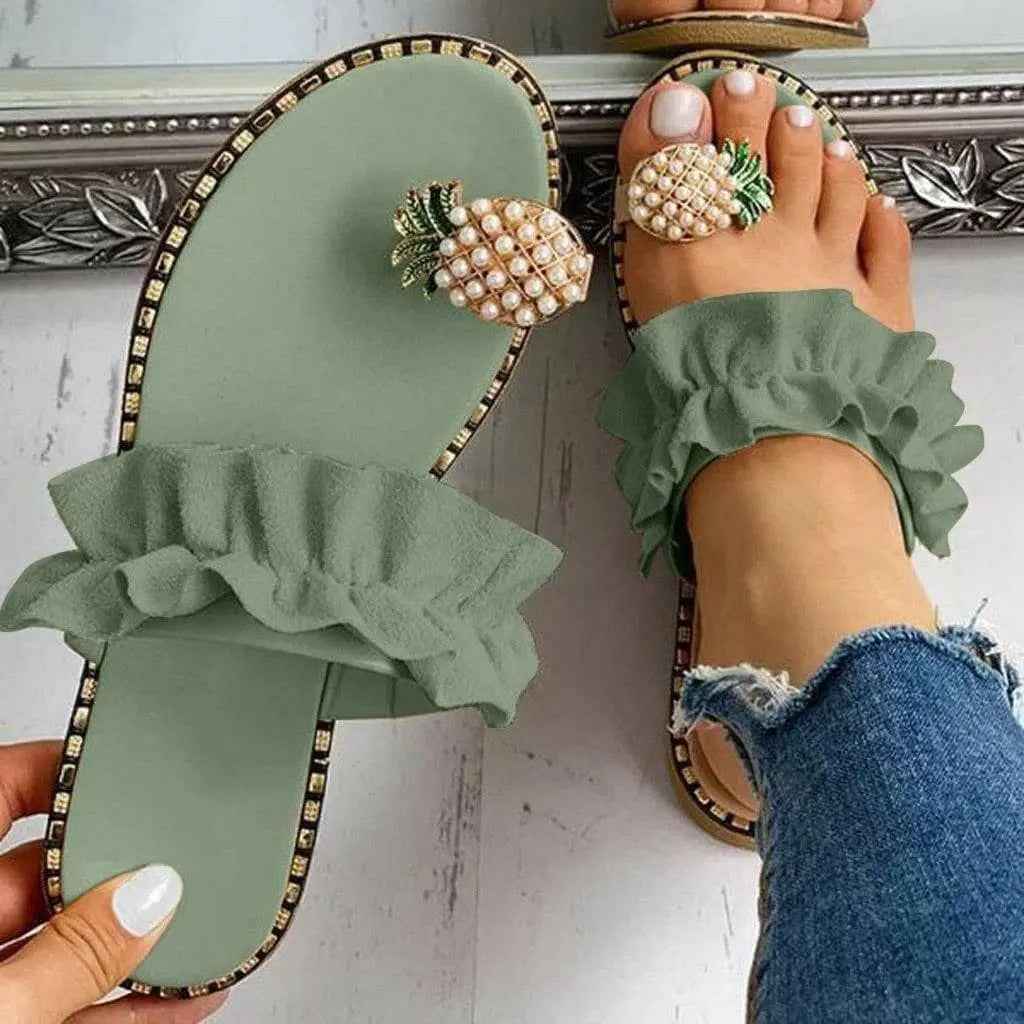 Pineapple pearl flat sandals front view - Epicplacess
