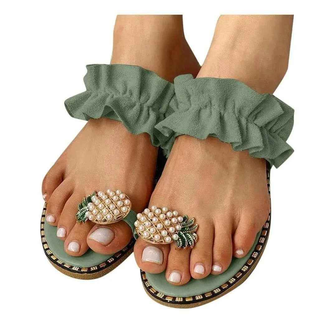 Pineapple pearl flat sandals detail - Epicplacess