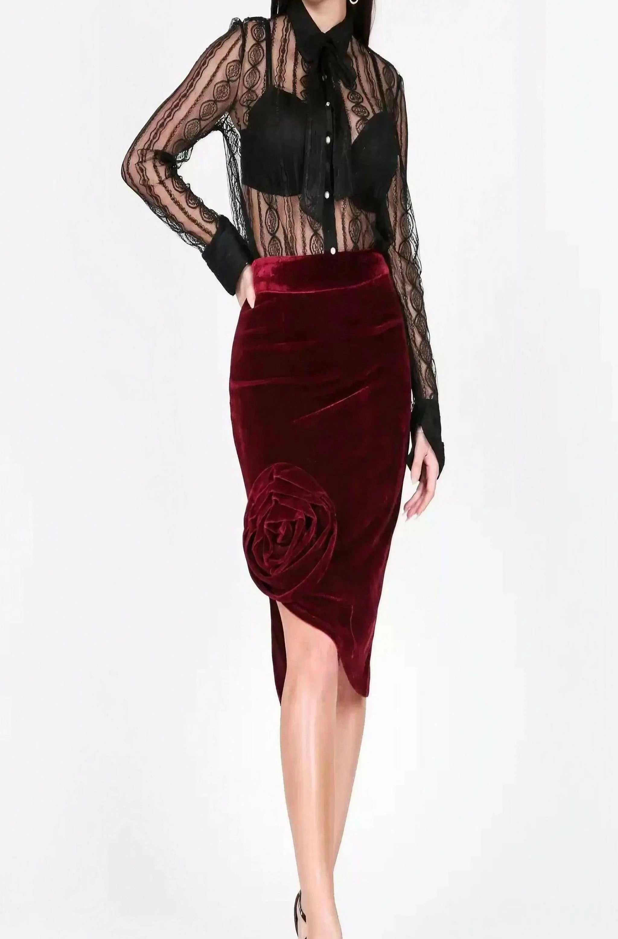 Asymmetrical Fr Hem Flower Midi Skirts skirts Epicplacess