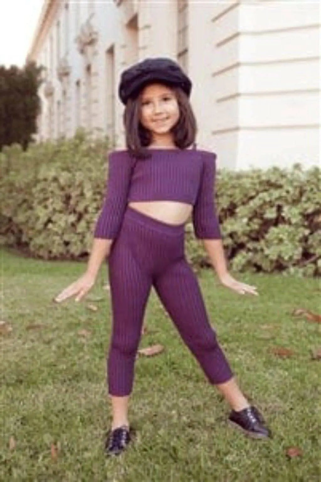 Girls Plum Ribbed Off Shoulder Crop Tops - Epicplacess