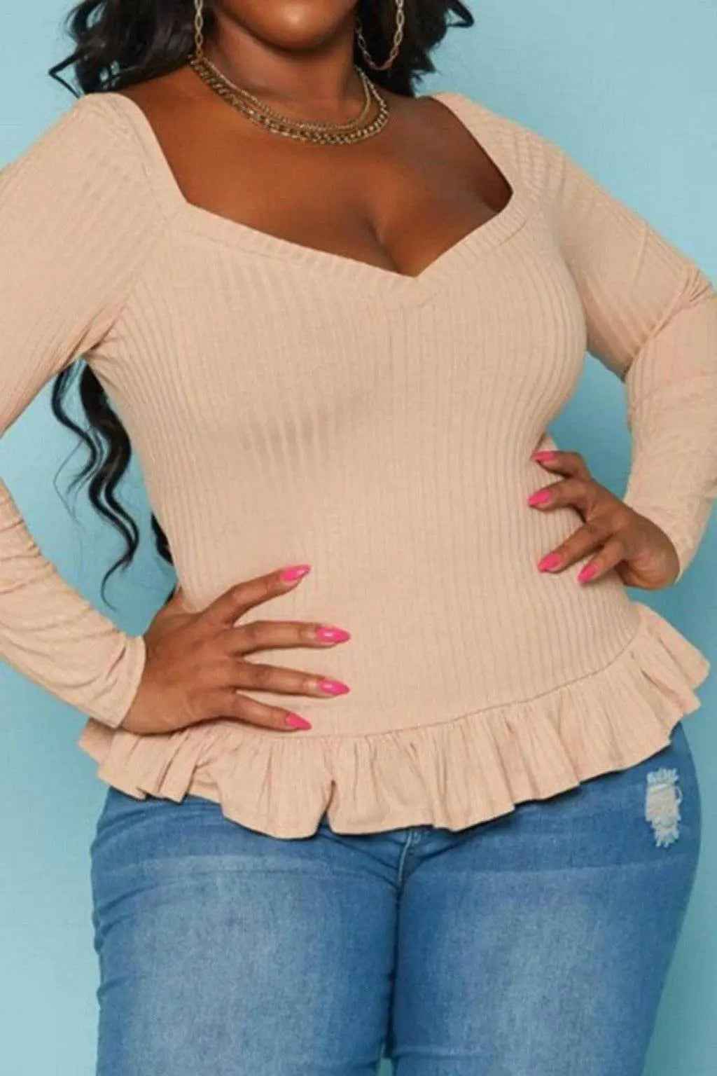 Plus size ribbed ruffle top - Epicplacess