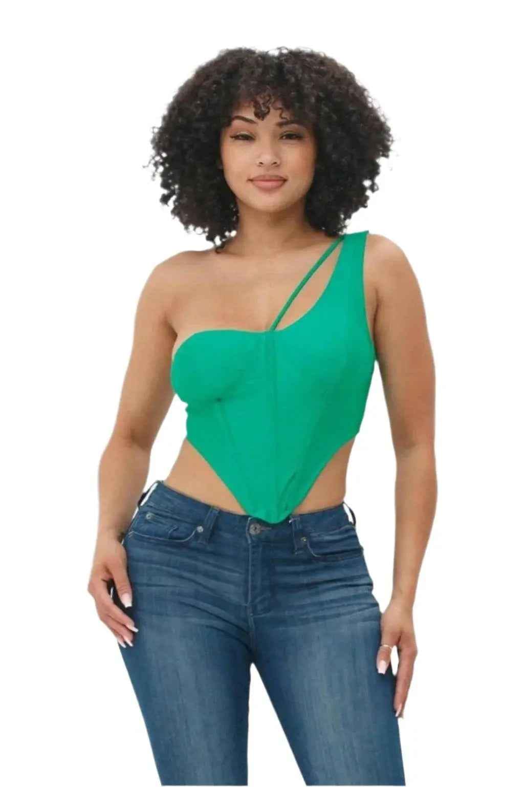 Green corset style one-shoulder top detail - Epicplacess