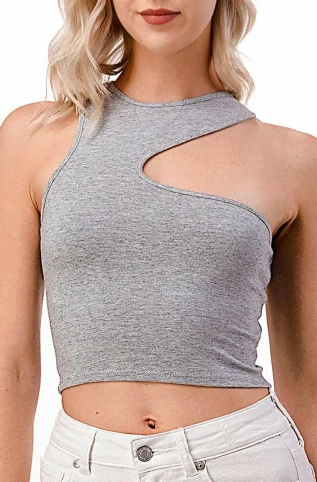 Asymmetric Detail Cut Out Tank Tops tops Epicplacess M GREY