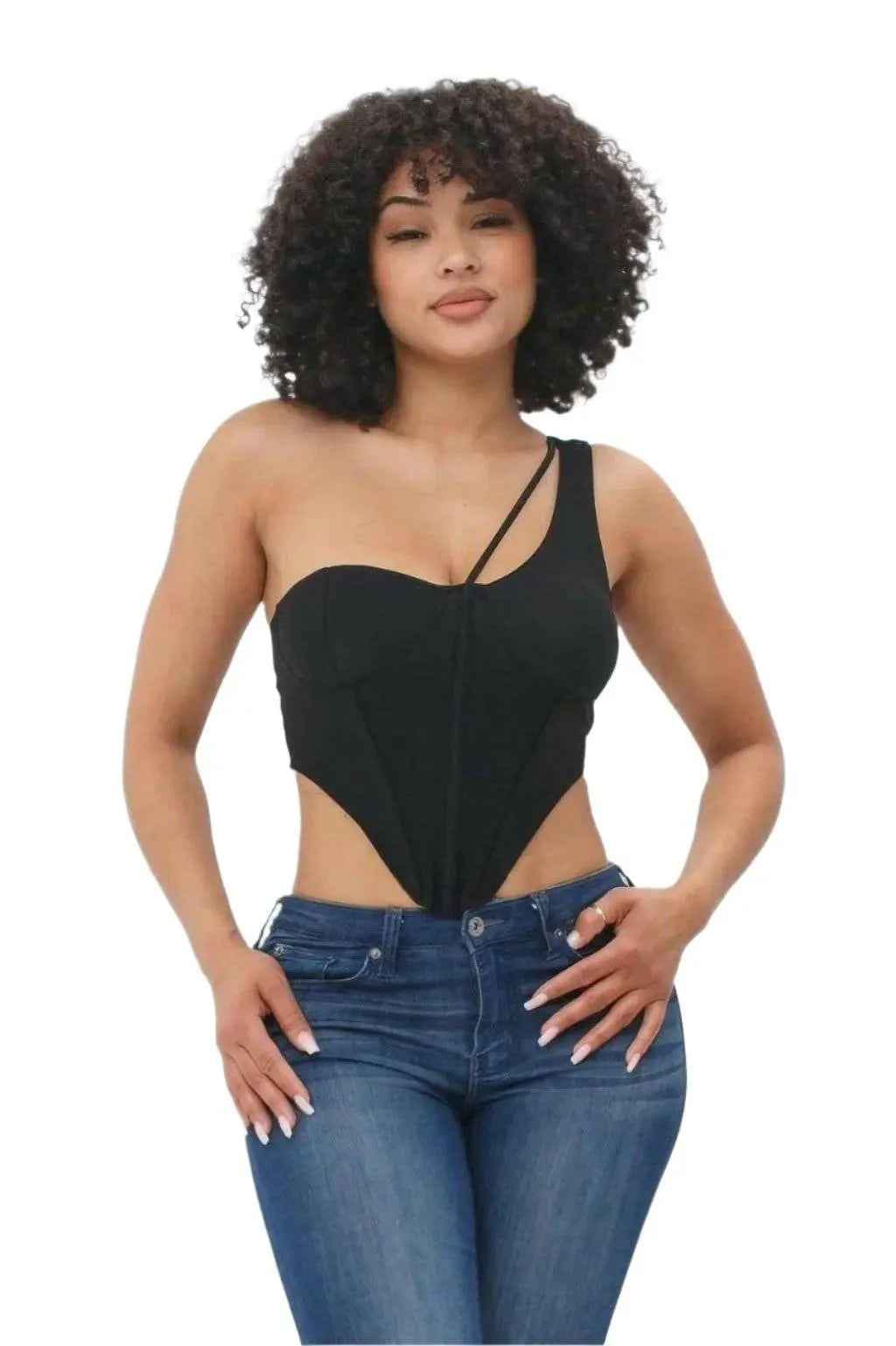 Black bodice one-shoulder corset top - Epicplacess