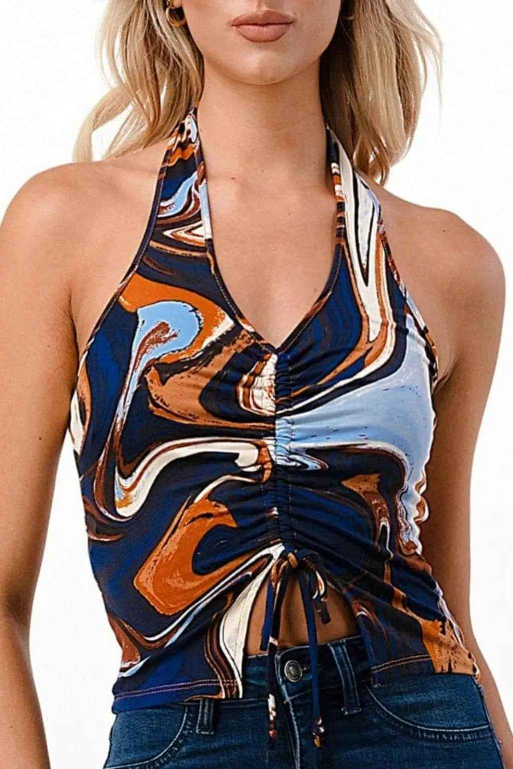 Blue halter crop top back view - Epicplacess
