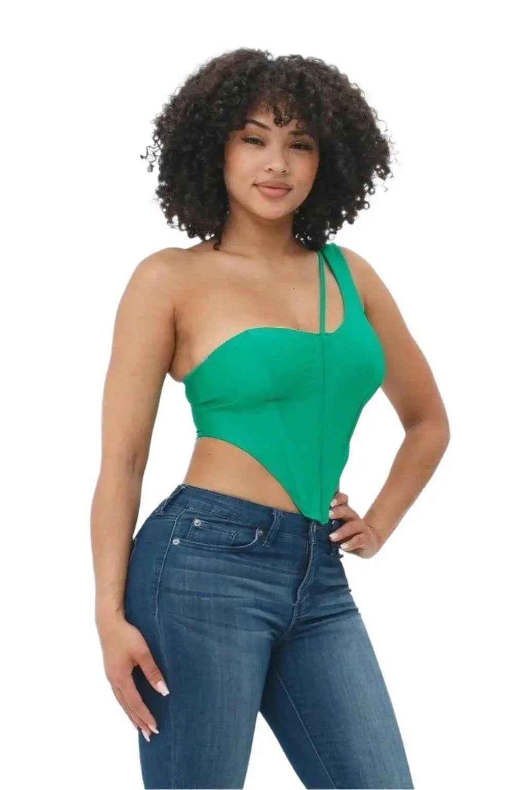 Green one-shoulder corset top - Epicplacess