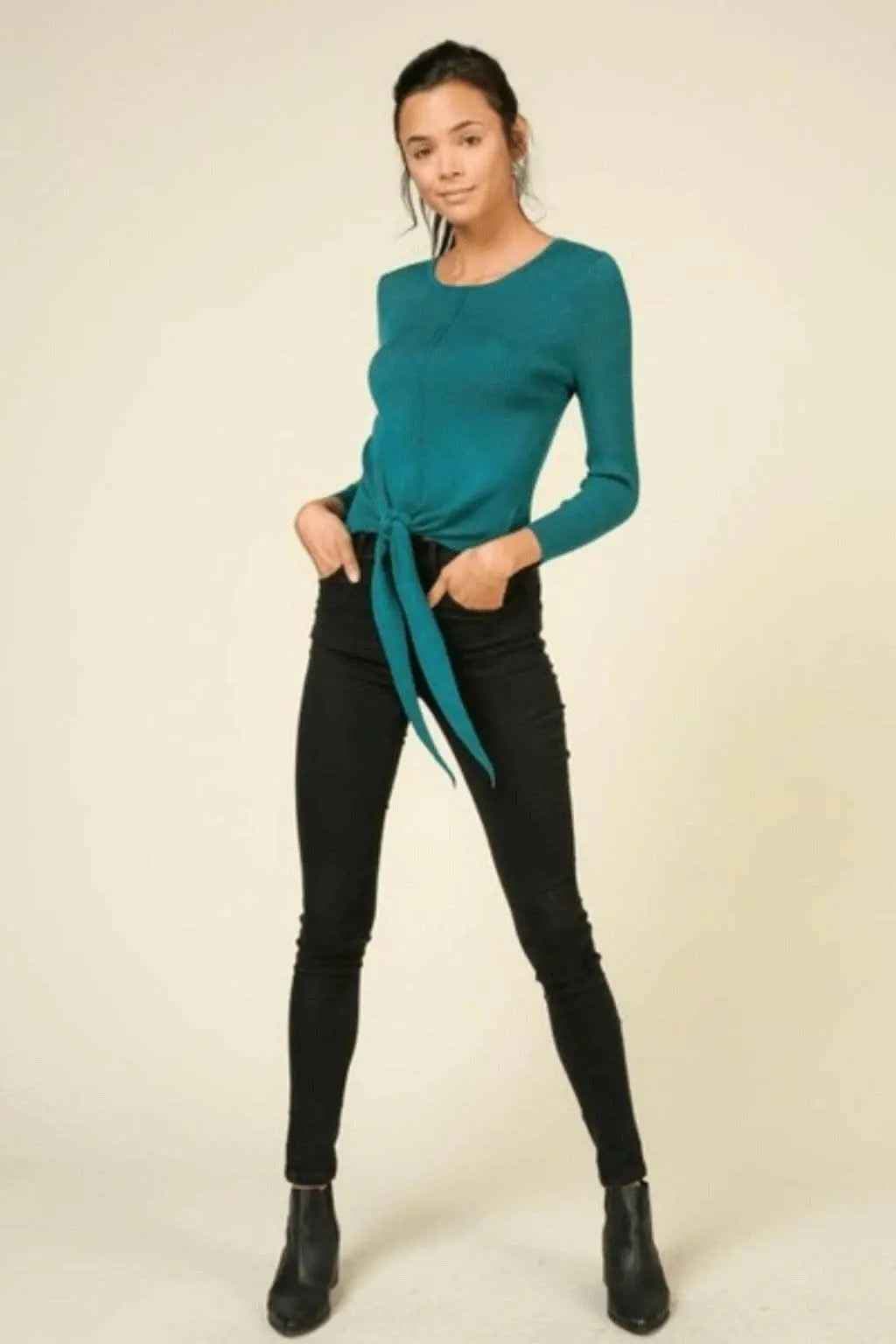 Green ribbed tie-front top - Epicplacess