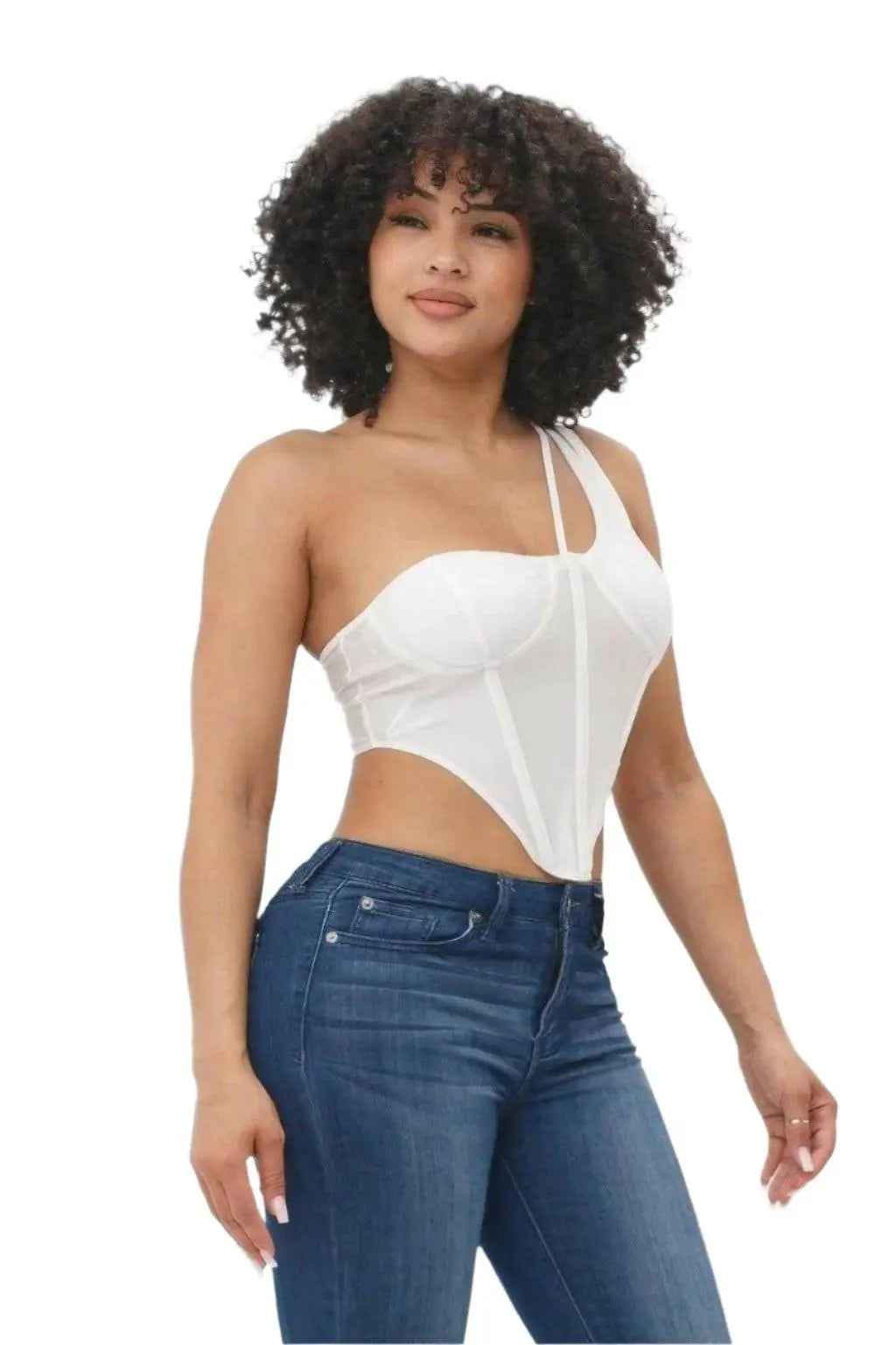 White bodice one-shoulder corset top - Epicplacess