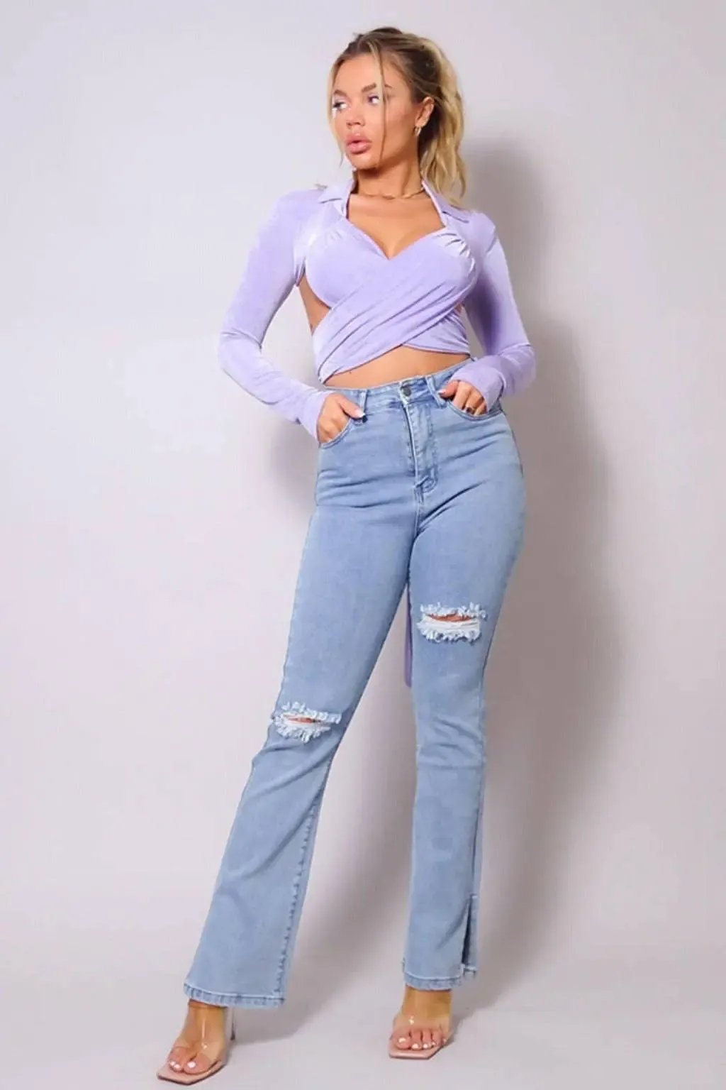 Violet waist-tie cropped top front view - Epicplacess
