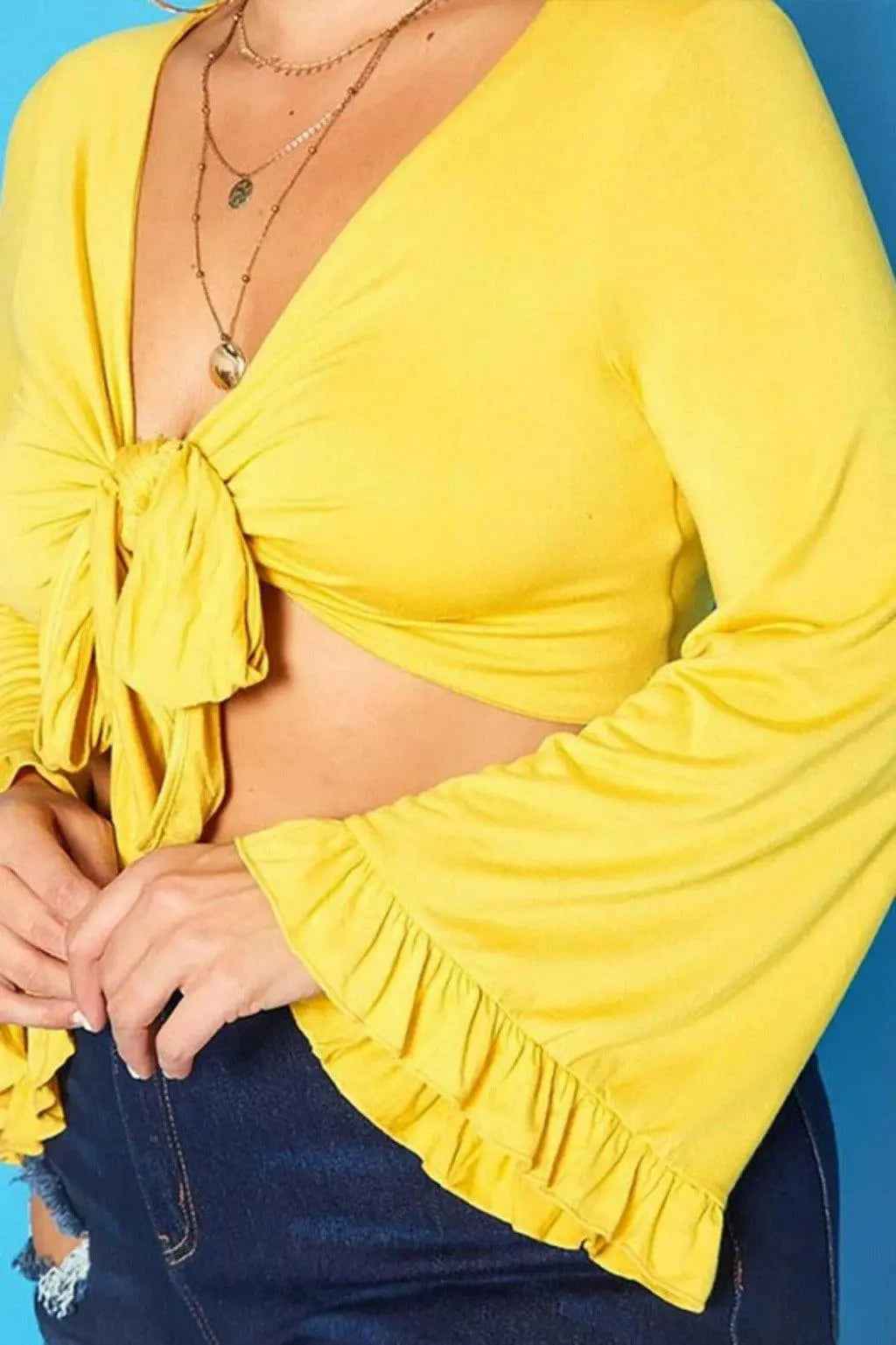 Tie-front long-sleeve top front view - Epicplacess