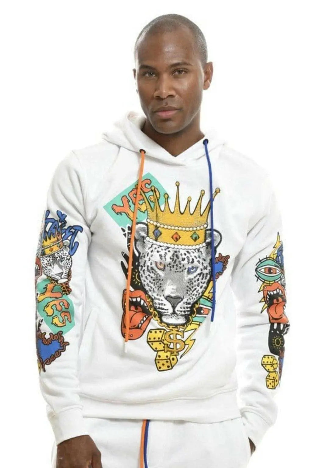 Crown Leopard Embroidery Fleece Tracksuits Tracksuits Epicplacess M WHITE