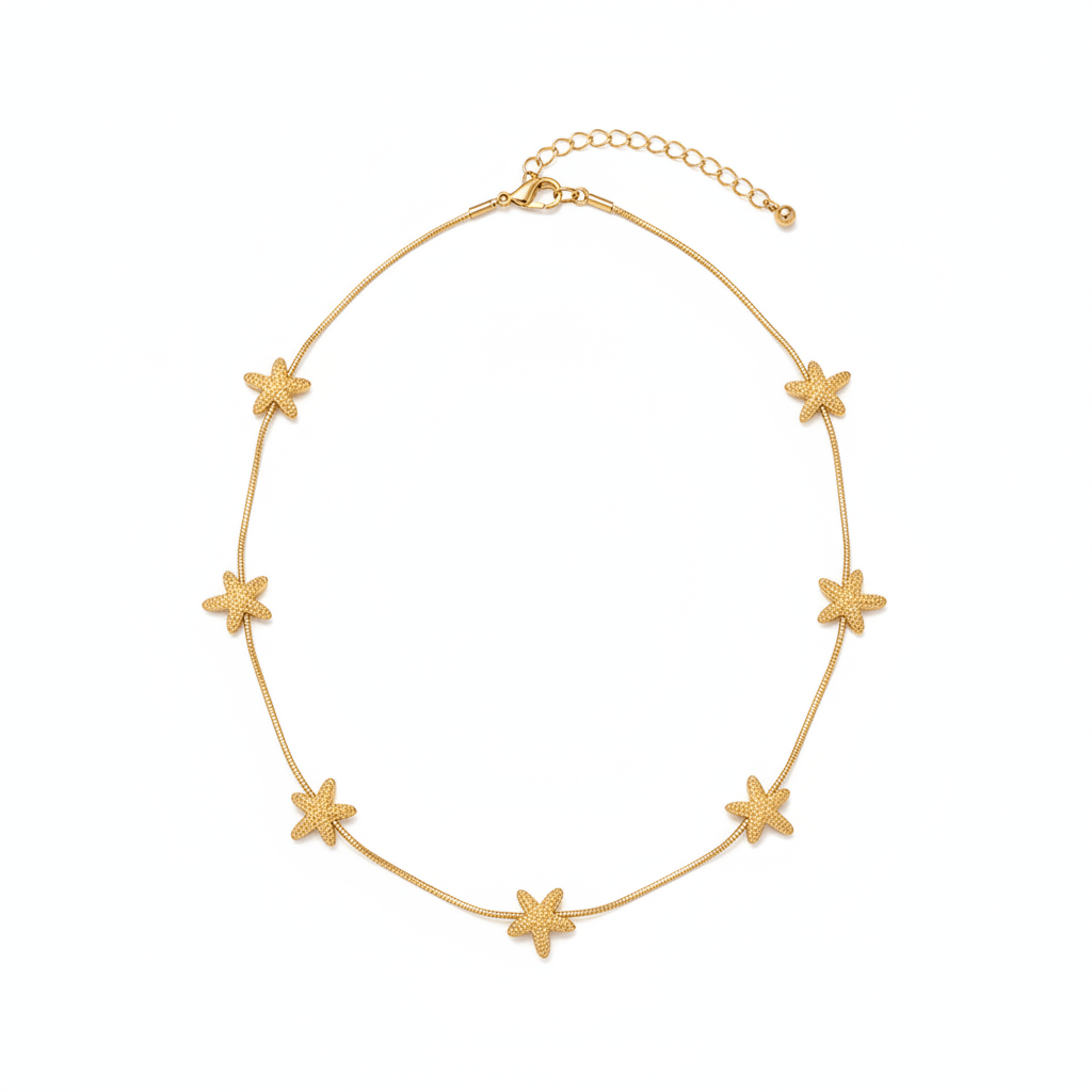 Starfish Station Necklace - Gold Full View