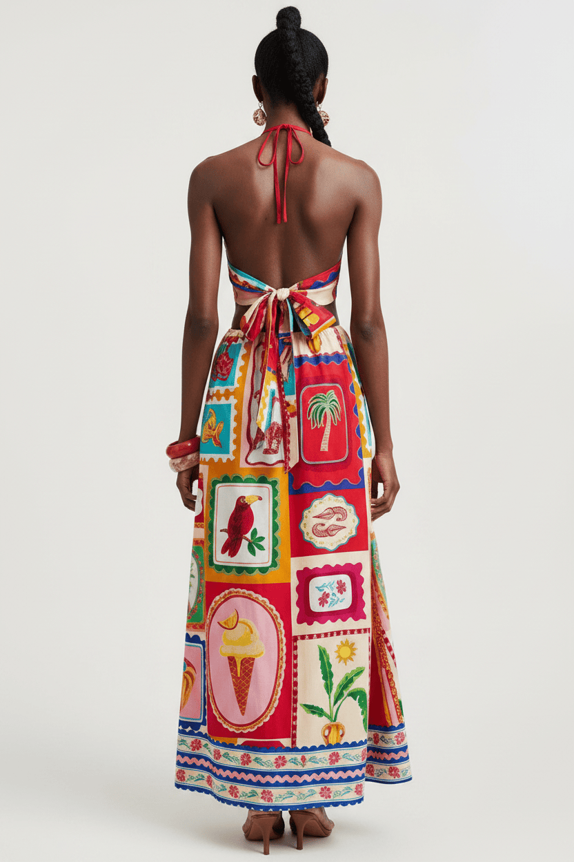 Tropical maxi dress back view - Epicplacess