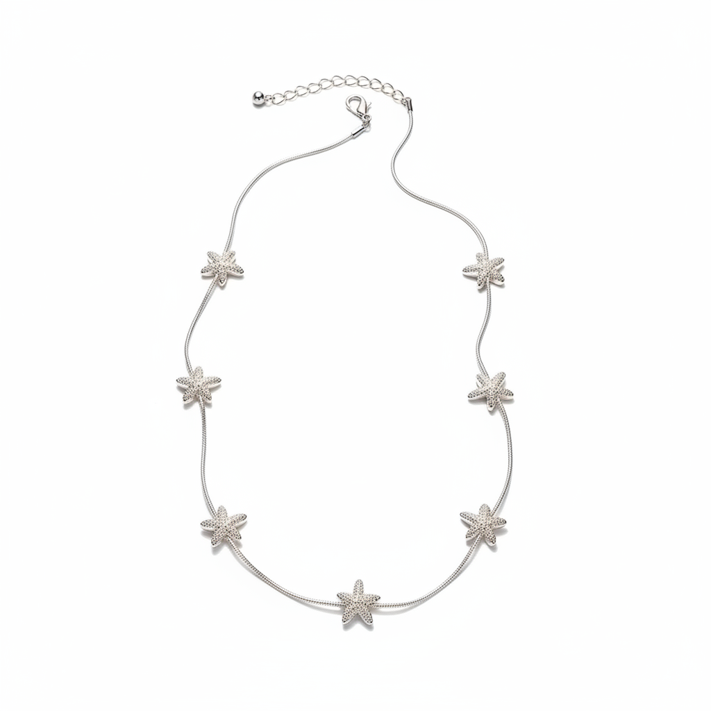 Starfish Station Necklace - Silver Full View