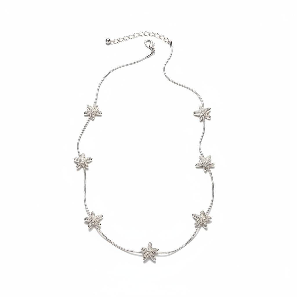 Starfish Station Necklace - Silver Full View