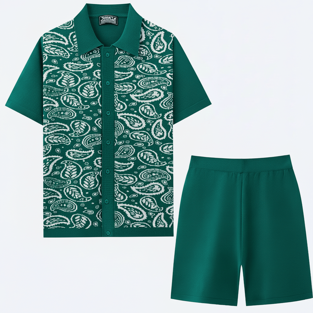 Paisley Knit Co-ord Set – Green Flat Lay