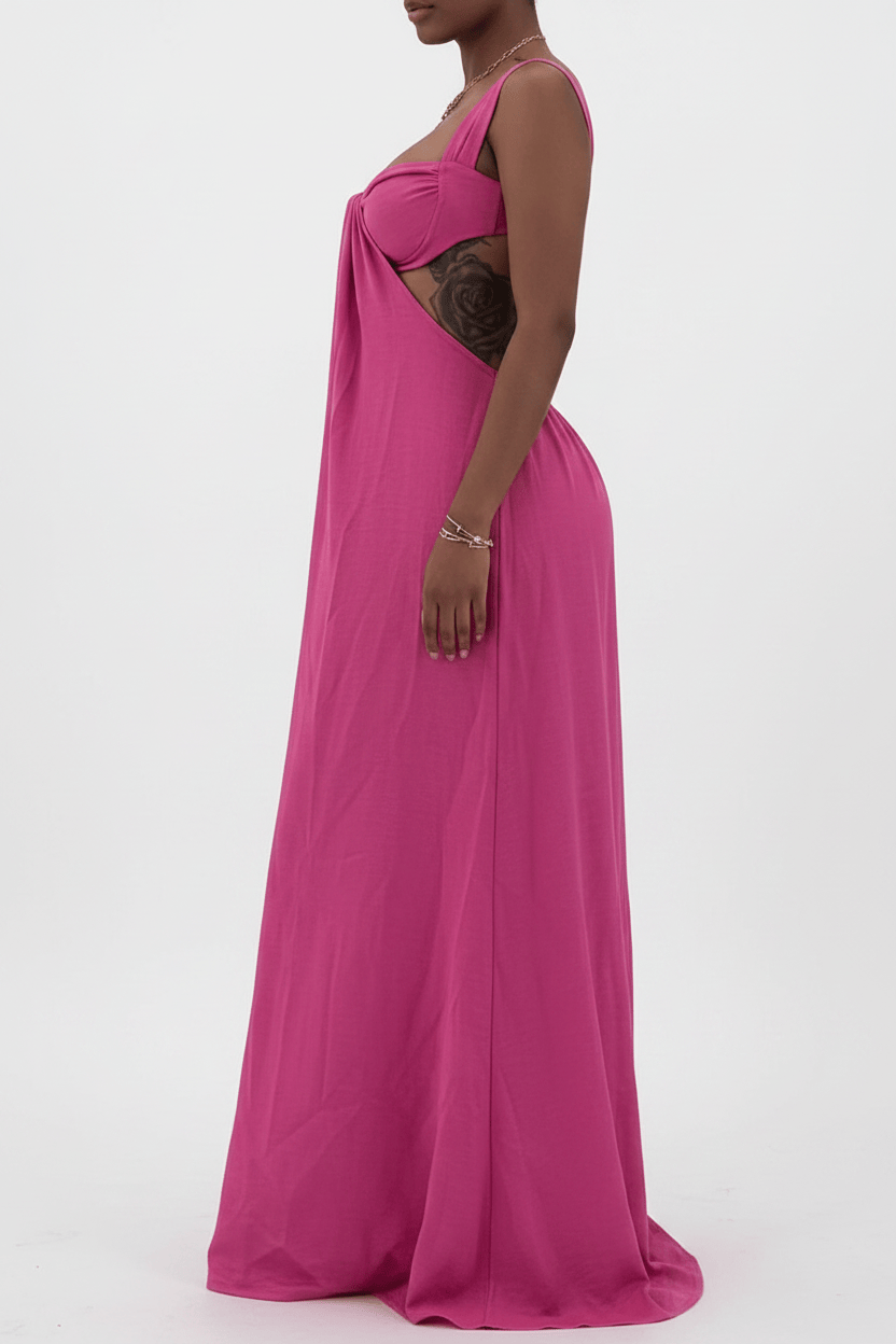 Fuchsia Cutout Bustier Wide-Leg Maxi Jumpsuit - Side View