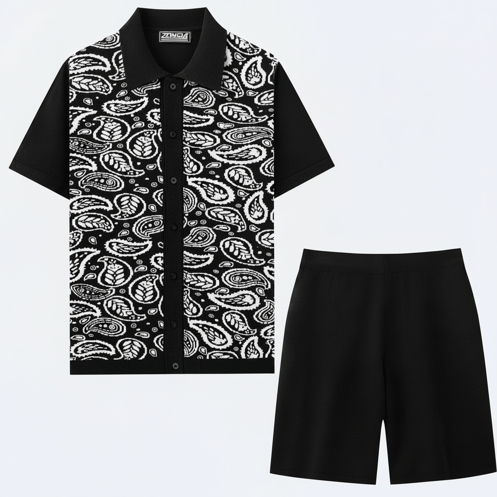 Paisley Knit Co-ord Set – Black Flat Lay