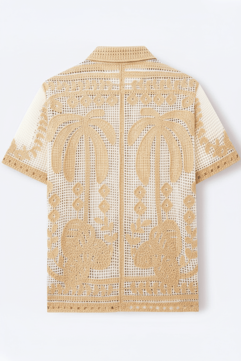 Men's Gold Crochet Lace Shirt – Back View