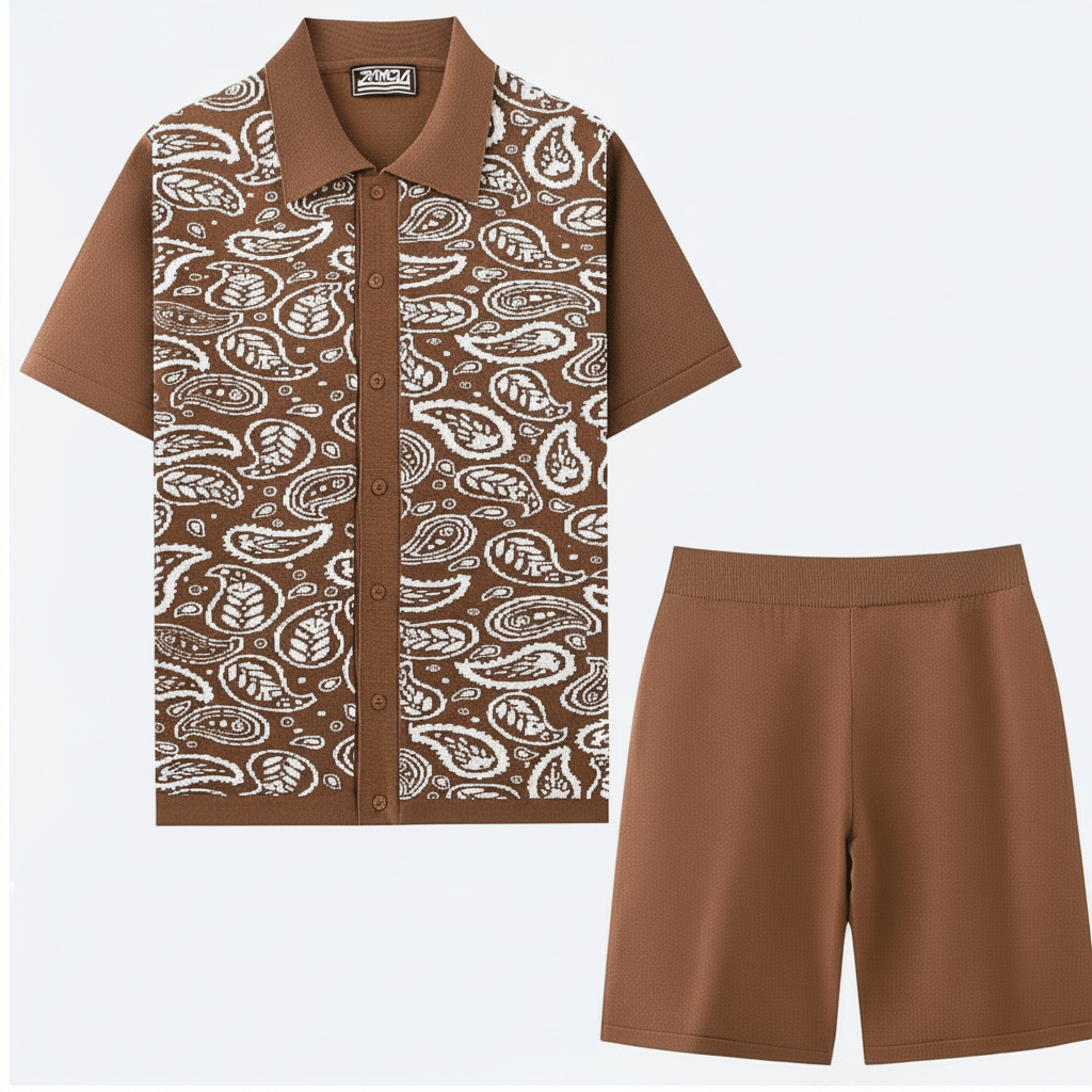 Paisley Knit Co-ord Set – Brown Flat Lay
