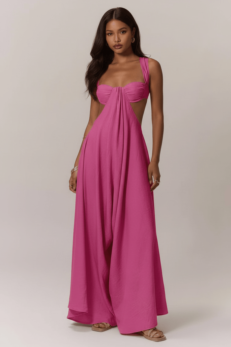 Fuchsia Cutout Wide-Leg Maxi Jumpsuit