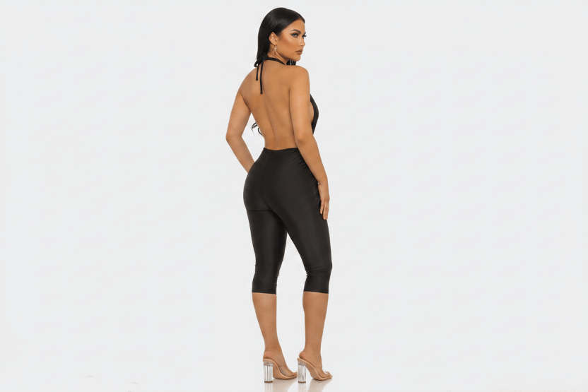 Black capri jumpsuit studio view - Epicplacess