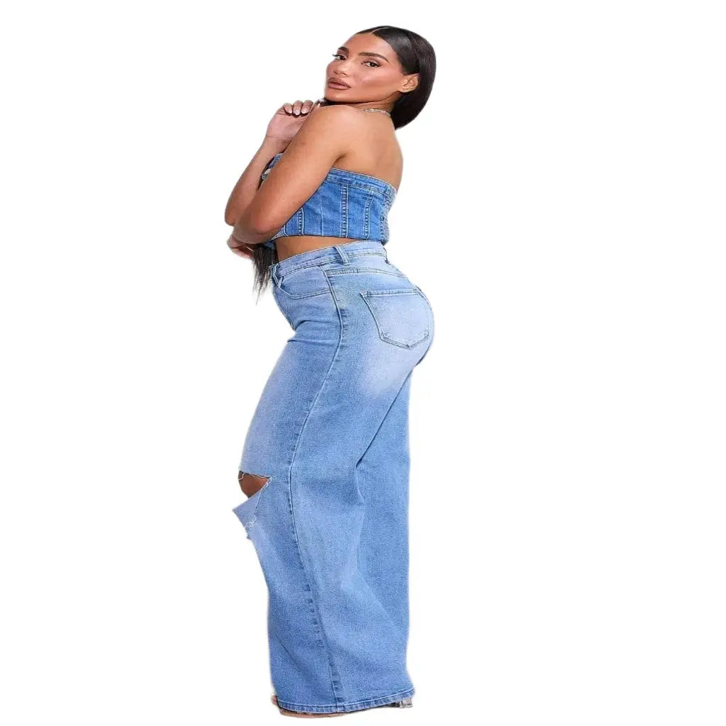 Catching Your Eye Straight Leg Jeans-Blue - Epicplacess