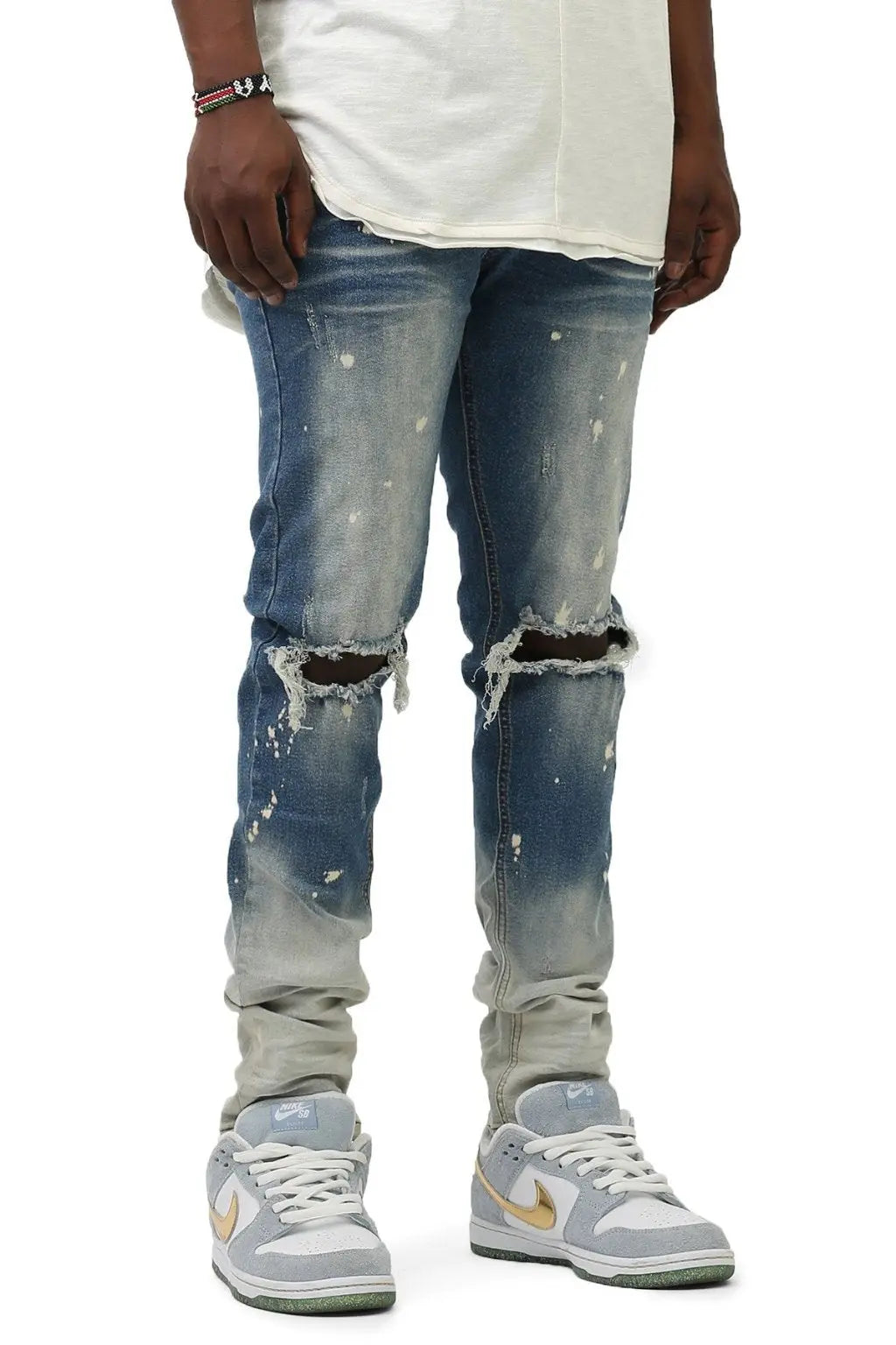 Bleached Stacked Frame Skinny Jeans -Blue - Epicplacess