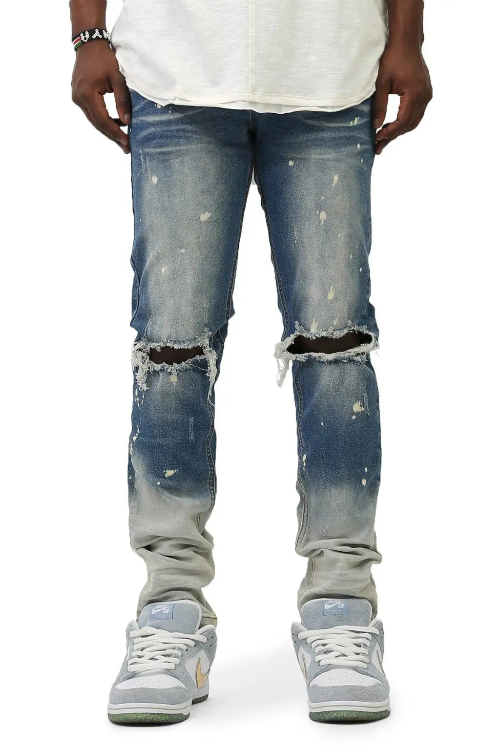 Bleached Stacked Frame Skinny Jeans -Blue - Epicplacess