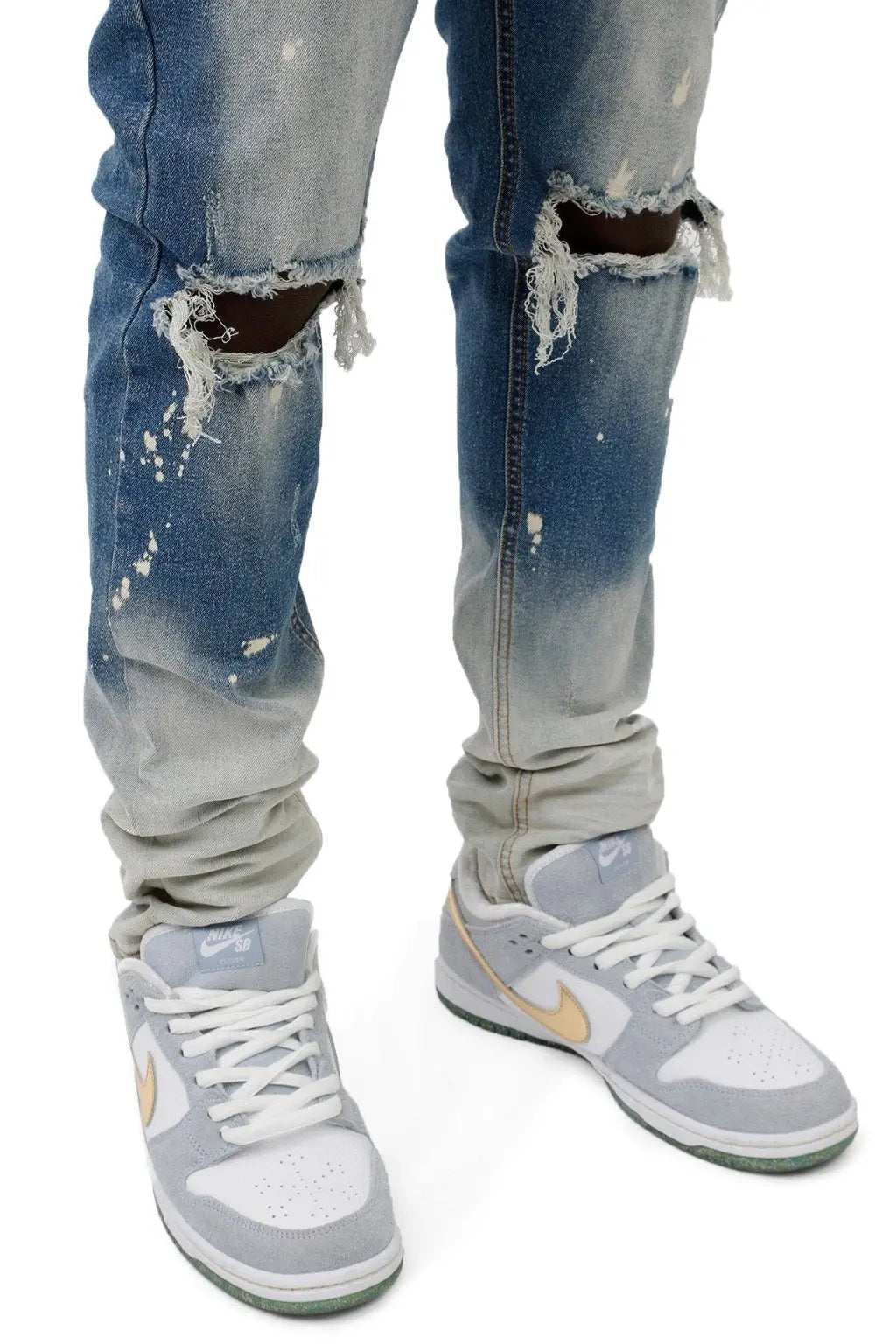 Bleached Stacked Frame Skinny Jeans -Blue - Epicplacess