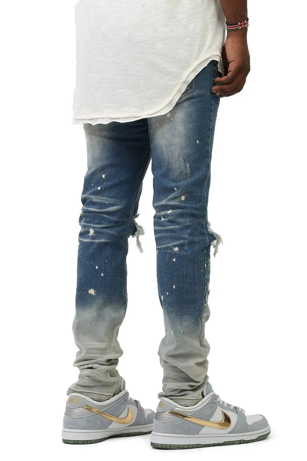 Bleached Stacked Frame Skinny Jeans -Blue - Epicplacess