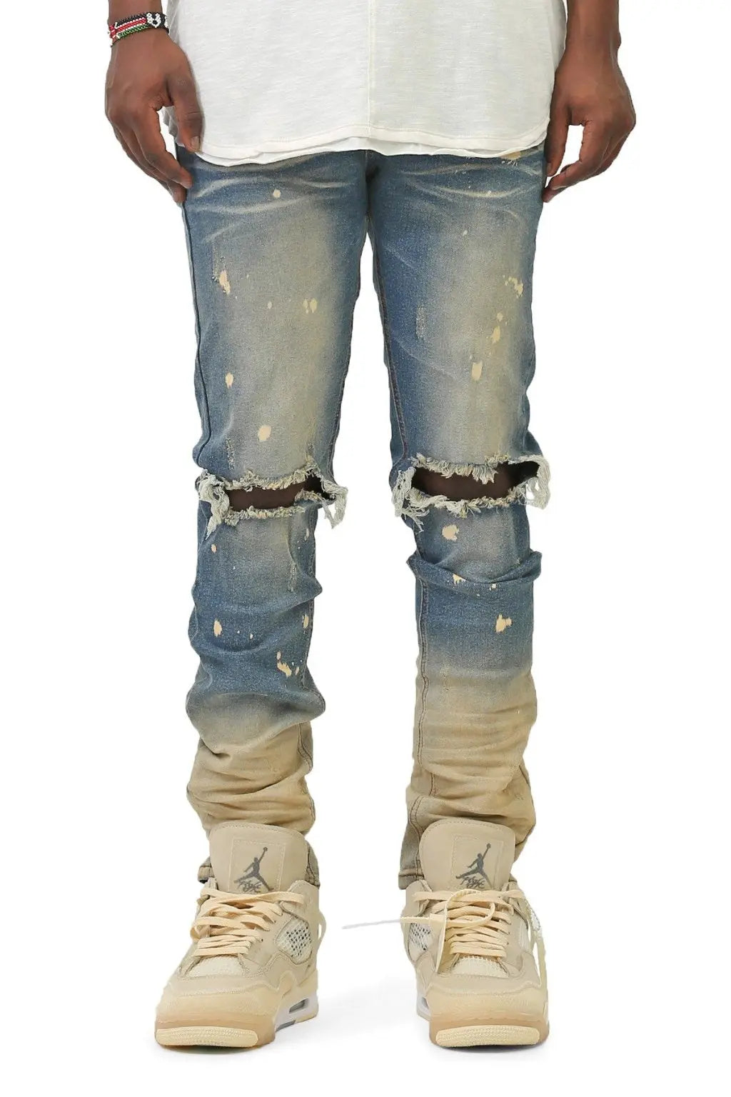 Bleached Stacked Frame Skinny Jeans -Blue - Epicplacess