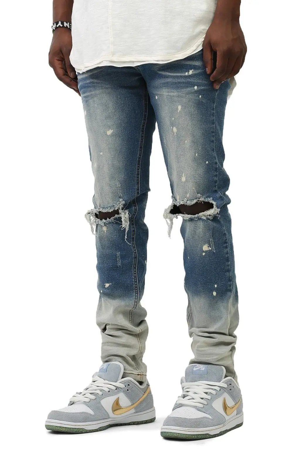 Bleached Stacked Frame Skinny Jeans -Blue - Epicplacess