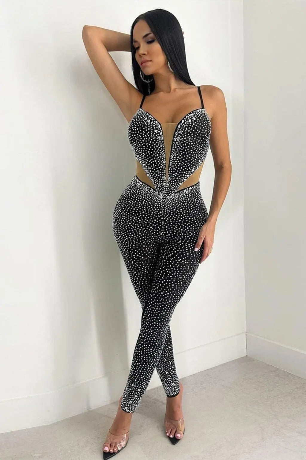Metallic cutout jumpsuit front view - Epicplacess