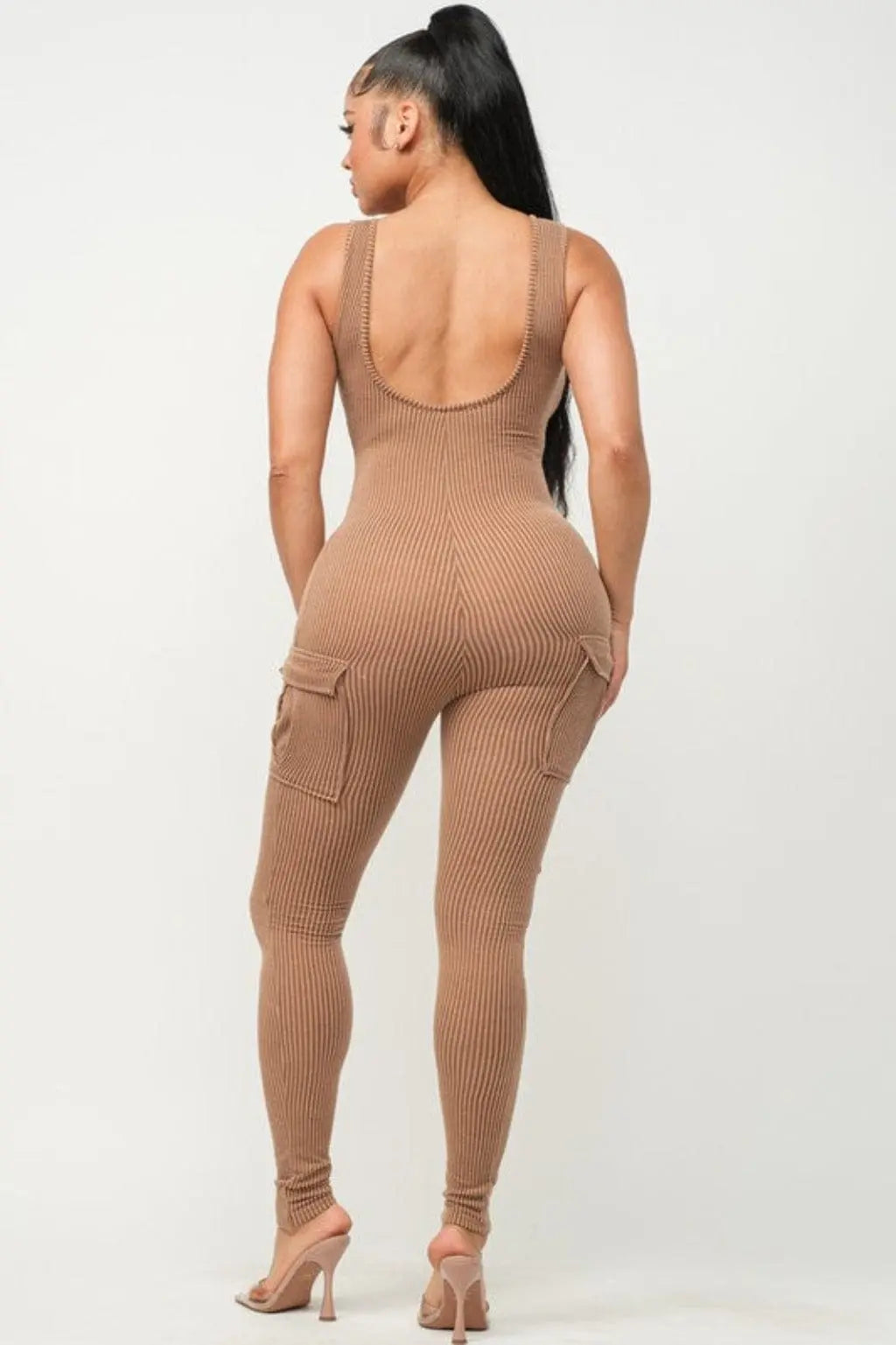 Rib Strap Season Jumpsuit-mocha - Epicplacess