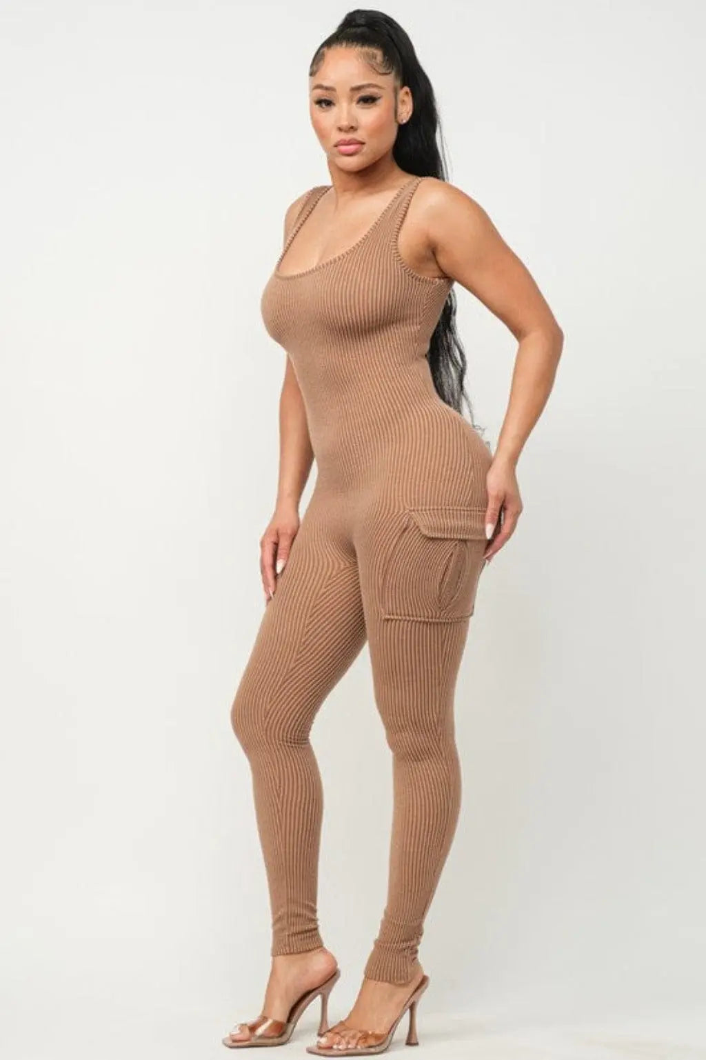Rib Strap Season Jumpsuit-mocha - Epicplacess