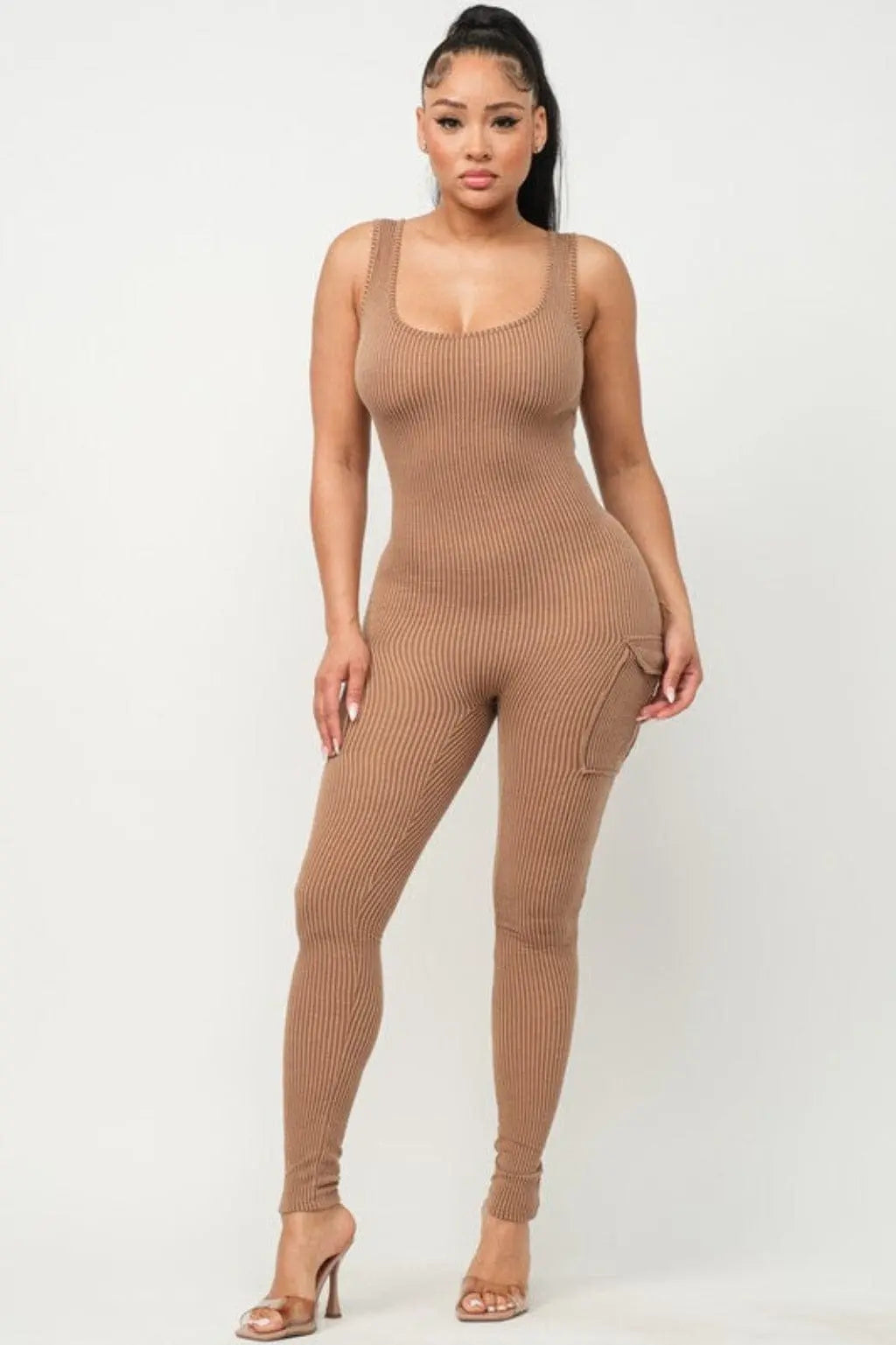 Rib Strap Season Jumpsuit-mocha - Epicplacess