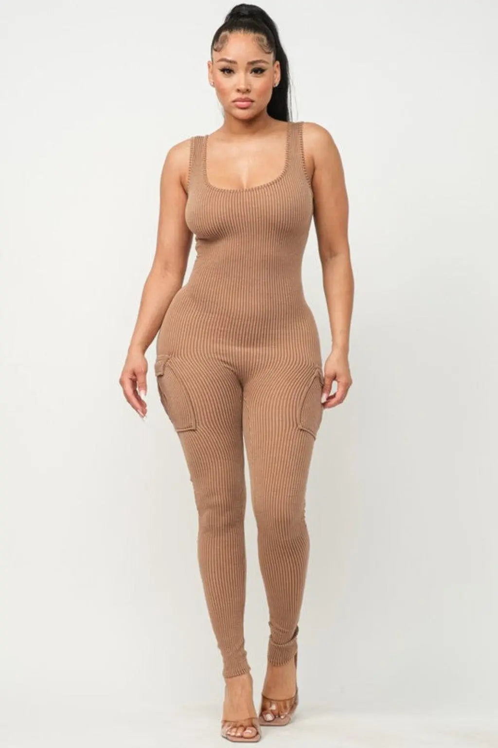 Rib Strap Season Jumpsuit-mocha - Epicplacess