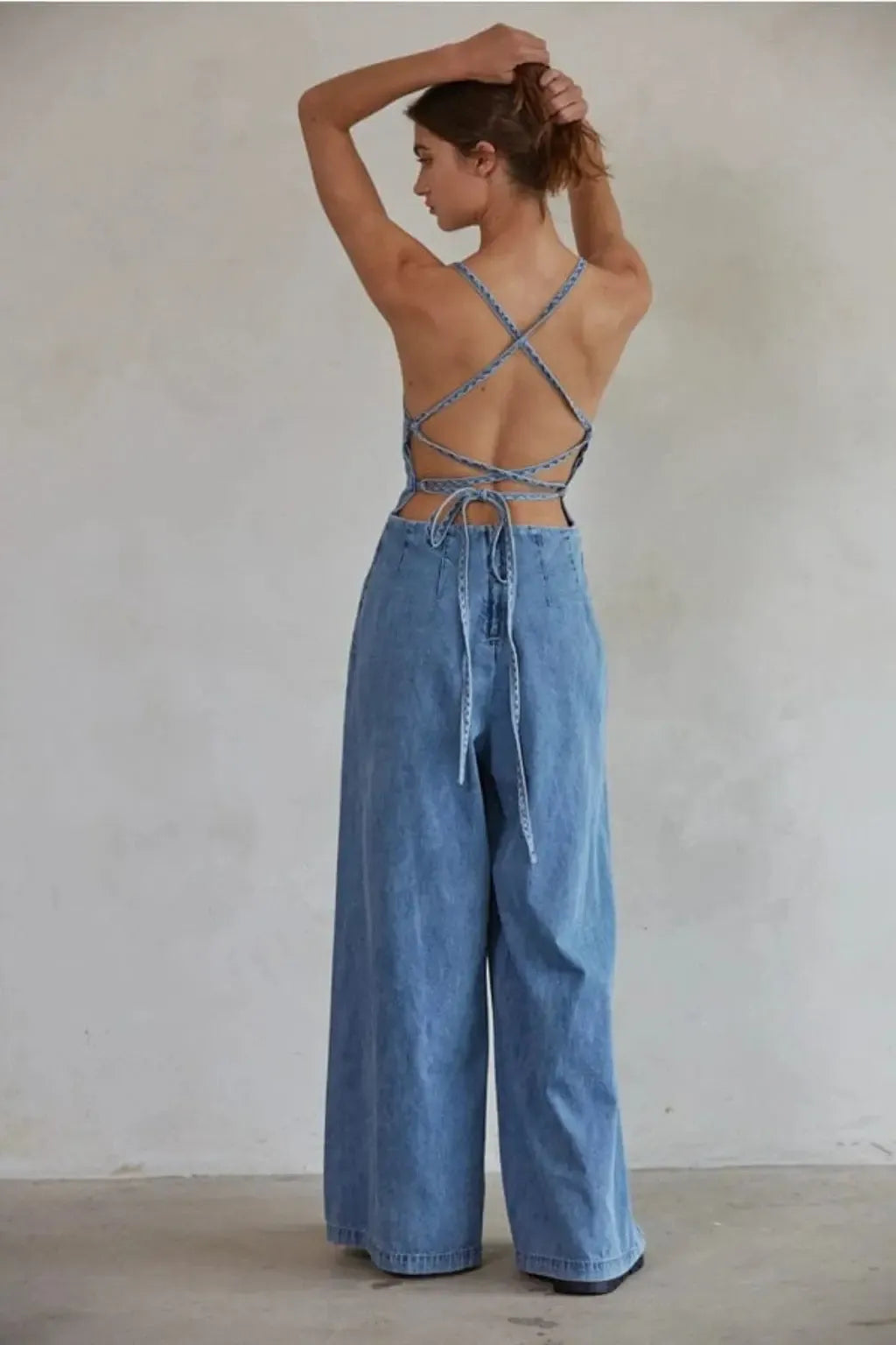 Blue denim jumpsuit side view - Epicplacess