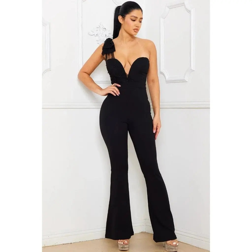 Big Hit Mesh One Shoulder Jumpsuits-Pink jumpsuits Epicplacess S Black