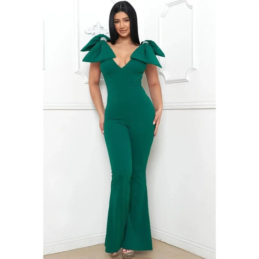 Bow On Shoulder Jumpsuit Pink - Epicplacess