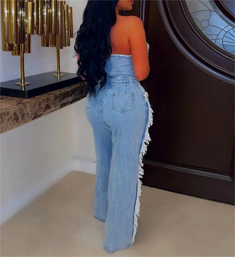 Ripped Away Women's Denim Jumpsuit - Epicplacess